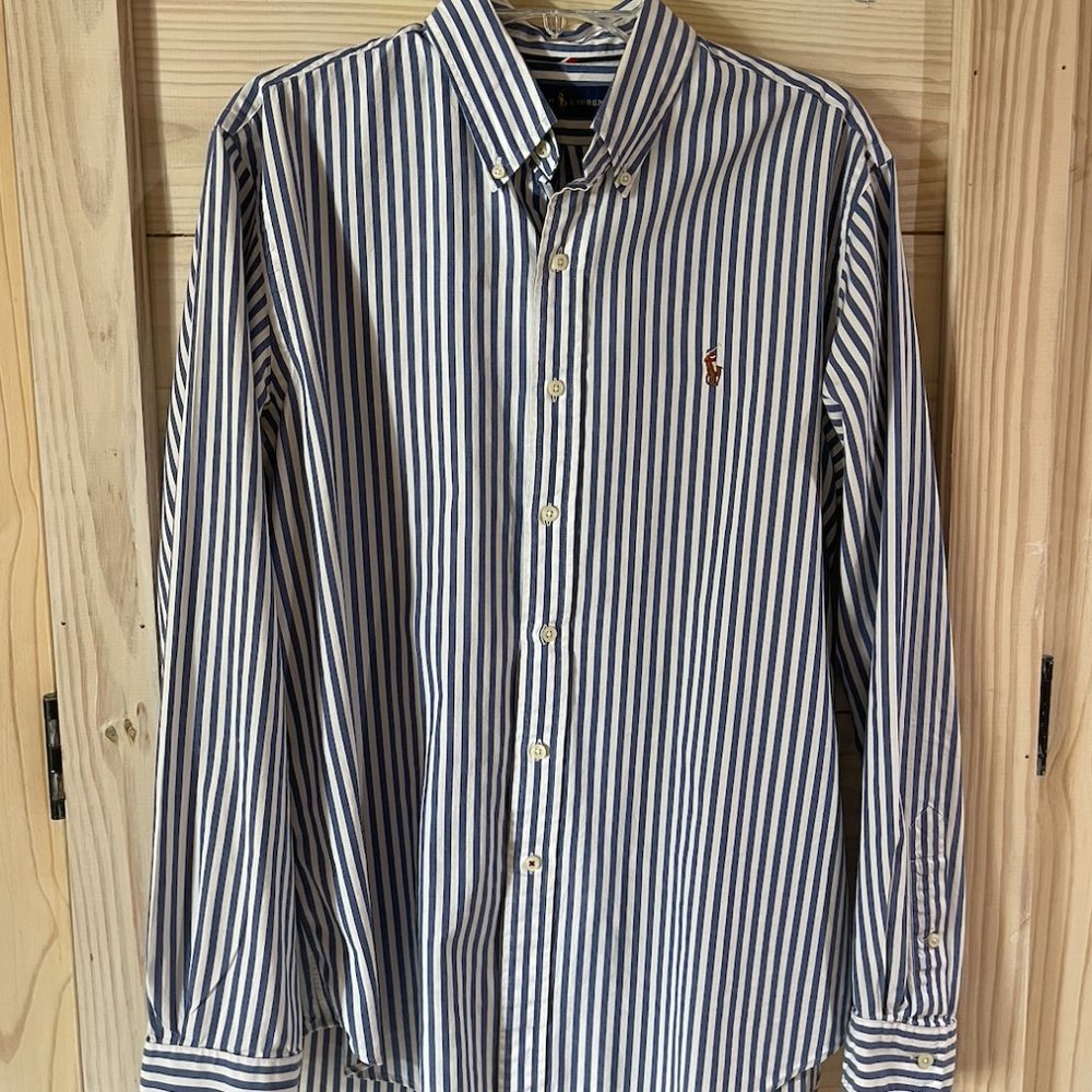 Polo Ralph Lauren Large Blue and White Striped Dress Shirt